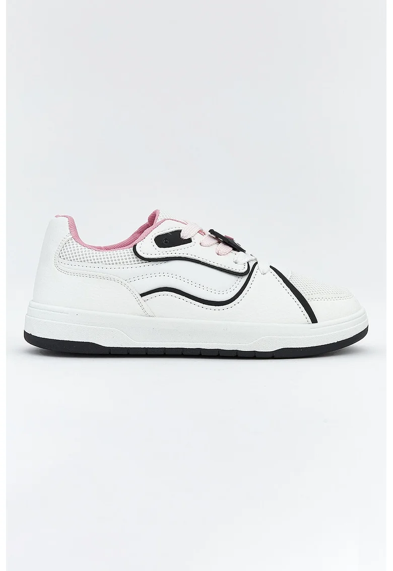 Pantofi sport de piele ecologica cu detalii contrastante, Alb/Negru