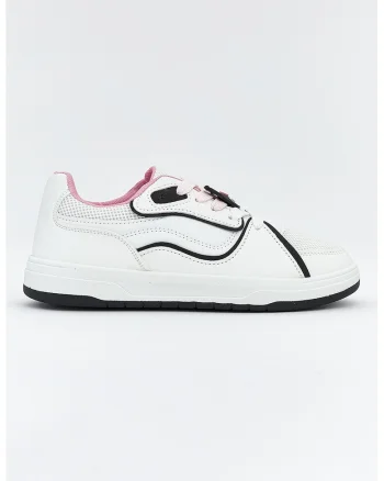Pantofi sport de piele ecologica cu detalii contrastante, Alb/Negru