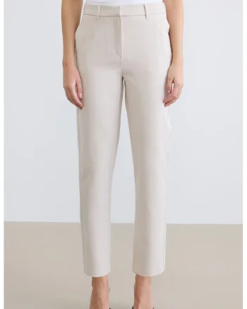 Pantaloni crop cu talie elastica, Bej deschis