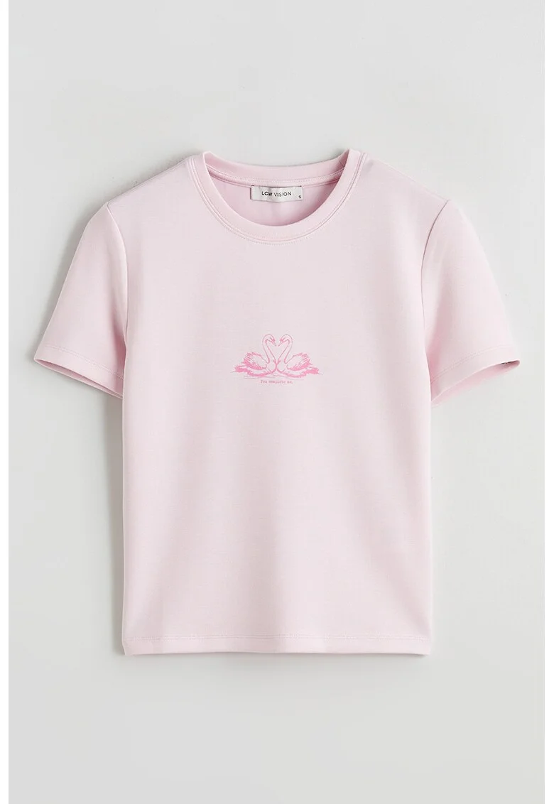 Tricou regular fit cu decolteu la baza gatului, Roz pastel