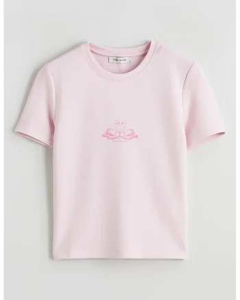 Tricou regular fit cu decolteu la baza gatului, Roz pastel