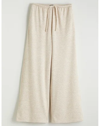 Pantaloni de trneing cu croiala ampla si terminatie ajustabila, Bej melange