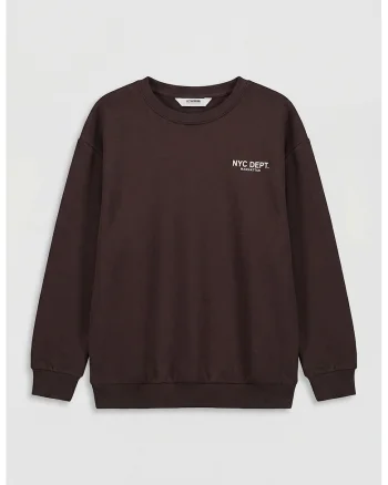 Bluza de trening cu imprimeu pe piept, Maro inchis