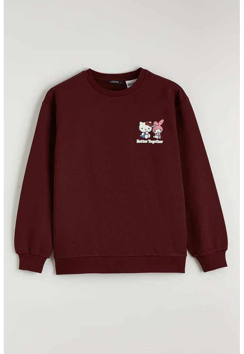 Bluza supradimensionata de trening cu Hello Kitty si imprimeu Friends, Visiniu