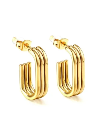 Cercei aurii, din otel inoxidabil, suflati cu aur 18k, forma minimalista, Kamila C2