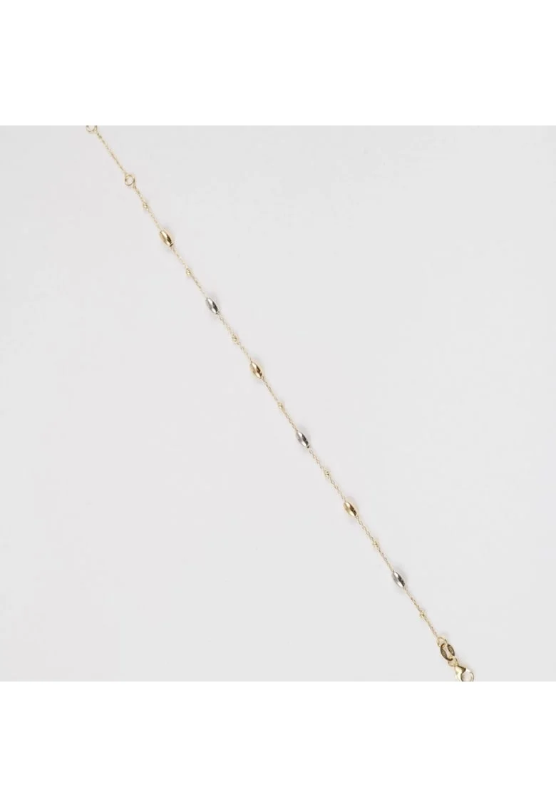 Bratara din Aur Galben, Alb de 18 k cu Bile Ovale Multicolore, Bile Diamantate si Lant Diamantat, Ajustabila,  1.27g