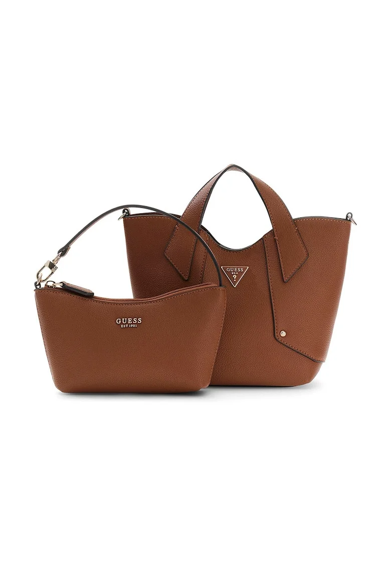 Geanta tote din piele ecologica cu etui detasabil Darcy, Maro inchis
