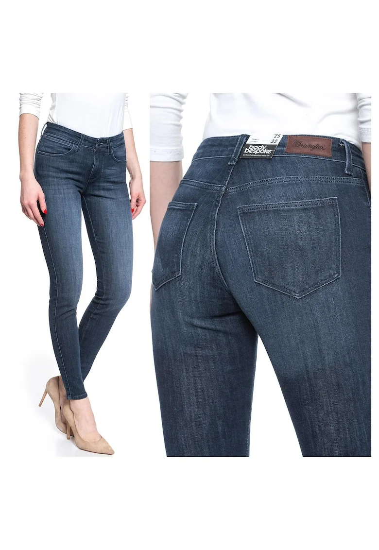 Blugi Dama,  Skinny Bumbac, Zipper, Lung, 5 Buzunare 2 Mari 2 Medii Exterioare1 Mic Interior, Talie Medie, Albastru, Albastru