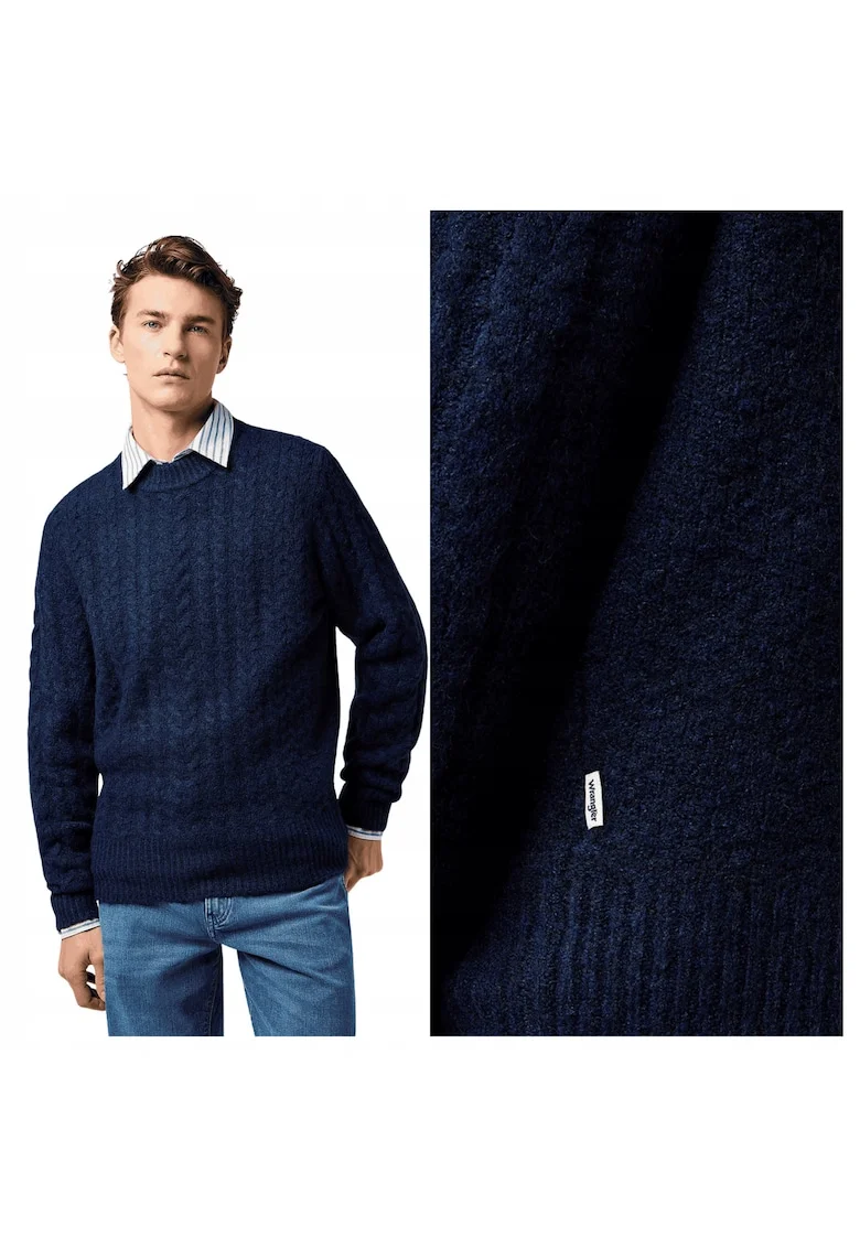 Pulover Barbati,  Cable Knit Sweater, Regular Fit, Cu Guler, Caldura Si Confortabila, Design Clasic, Maneci Lungi, Poliester, L INTL, Albastru