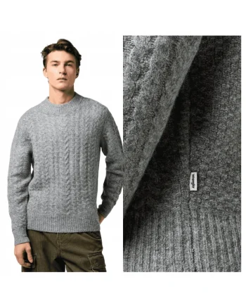 Pulover Barbati,  Cable Knit Sweater, Regular Fit, Decolteu Rotund, Caldura Si Confortabila, Design Clasic, Maneci Lungi, Poliester, Gri, Gri