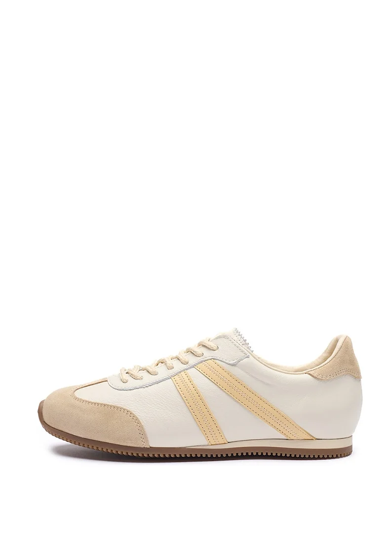 Pantofi sport din piele si piele intoarsa, Alb/Bej deschis
