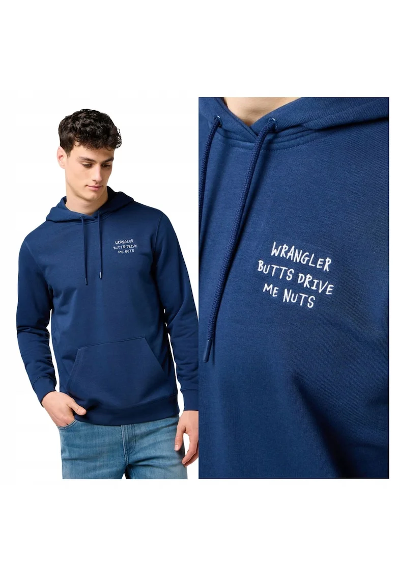 Hanorac Barbati,  Embroidery Hoodie, Regular Fit, Design Clasic, Cu Logo, Maneci Lungi, Cu Gluga, Bumbac, Albastru, Albastru