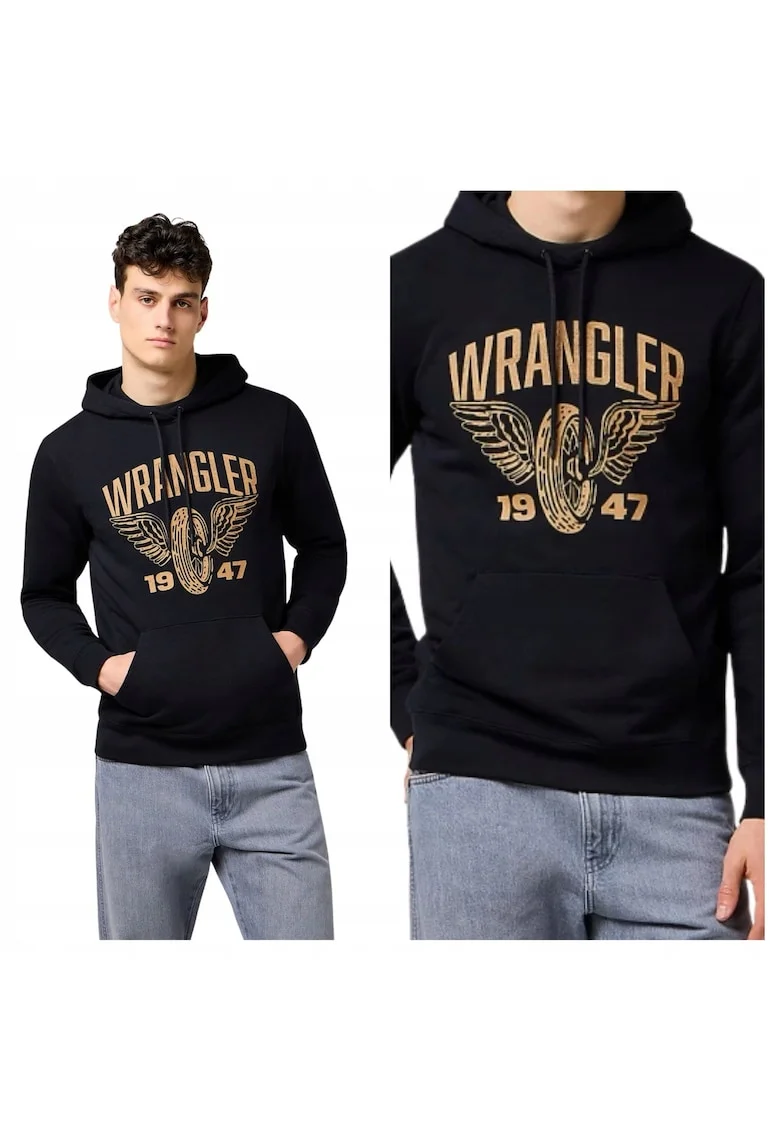 Hanorac Barbati,  Americana Hoodie, Regular Fit, Design Clasic, Cu Logo, Maneci Lungi, Cu Gluga, Bumbac, Negru, Negru