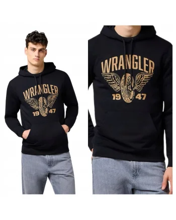 Hanorac Barbati,  Americana Hoodie, Regular Fit, Design Clasic, Cu Logo, Maneci Lungi, Cu Gluga, Bumbac, Negru, Negru
