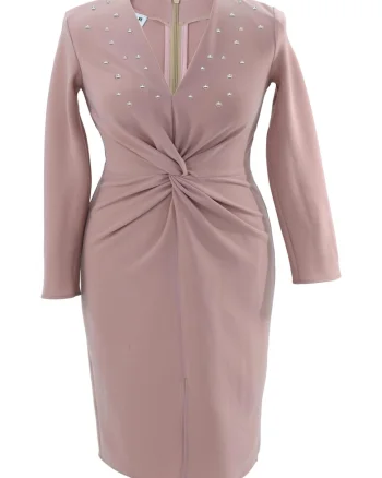 Rochie pe corp cu perle JADE, Roz pudrat