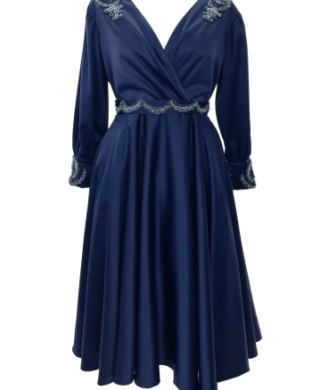 Rochie din satin cu broderie NELLY, Bleumarin