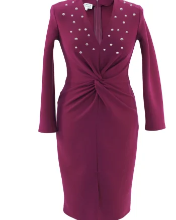 Rochie pe corp cu perle JADE, Visiniu