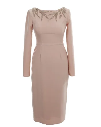Rochie midi cu broderie AZALEE, Roz pudrat