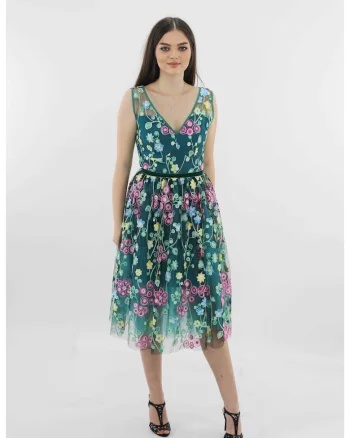 Rochie de seara midi din broderie colorata MIRU