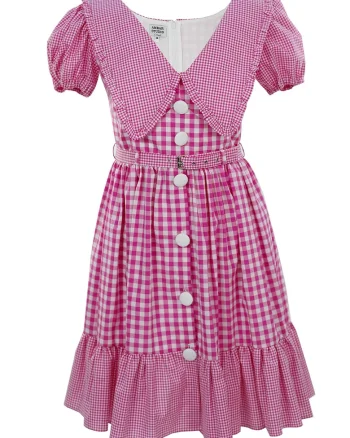 Rochie midi cu model gingham si guler supradimensionat Luna, Alb/Roz