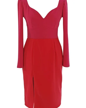 Rochie midi cu model colorblock, Fucsia/Rosu vermillion
