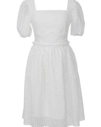 Rochie evazata de dantela Sangallo Nicole, Alb