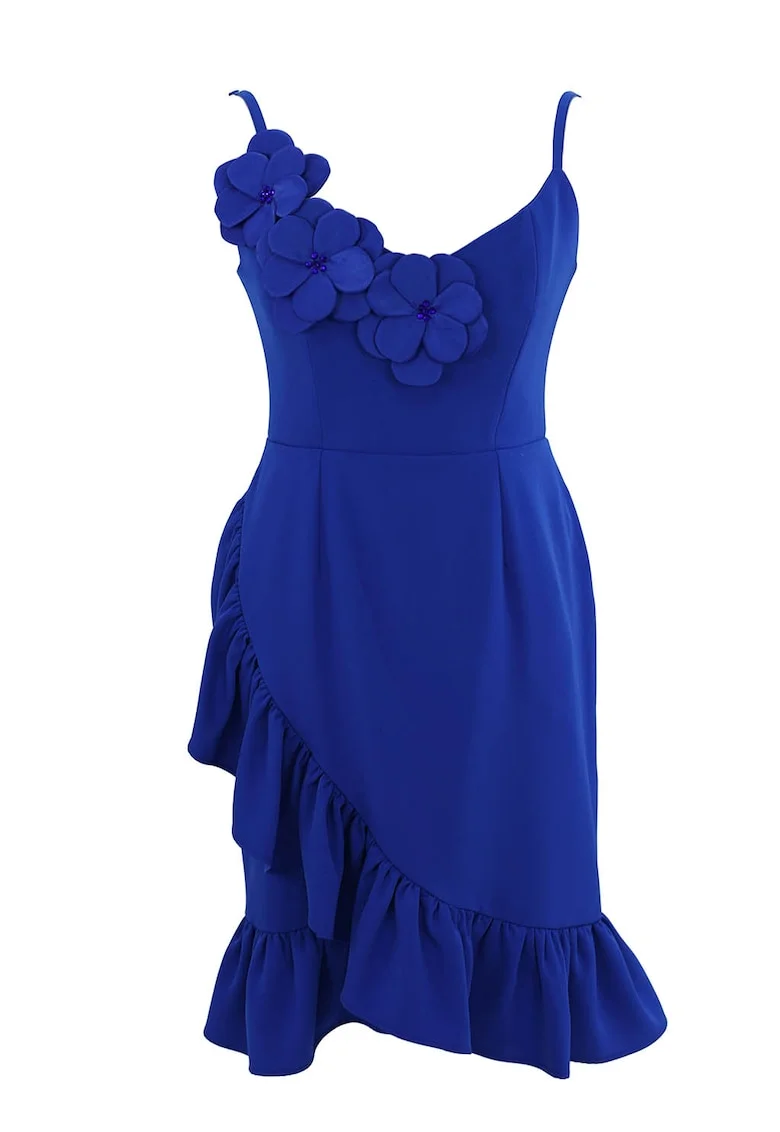 Rochie petrecuta cu aplicatie florala, Albastru royal