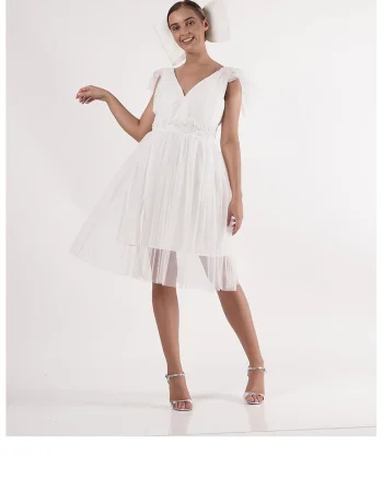 Rochie din tul cu maneci fluture Naryn, Alb
