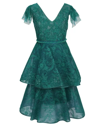 Rochie din dantela cu decoratiuni, Verde englez