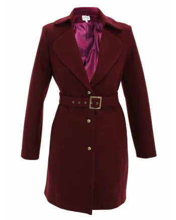 IVONNE bordeaux red wool classic midi coat, Visiniu