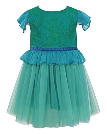 Rochie cu insertii de volane Eloise, Turcoaz