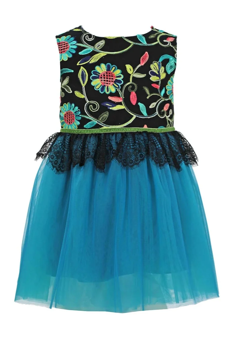Rochie fara maneci cu broderie Dakota, Negru/Albastru