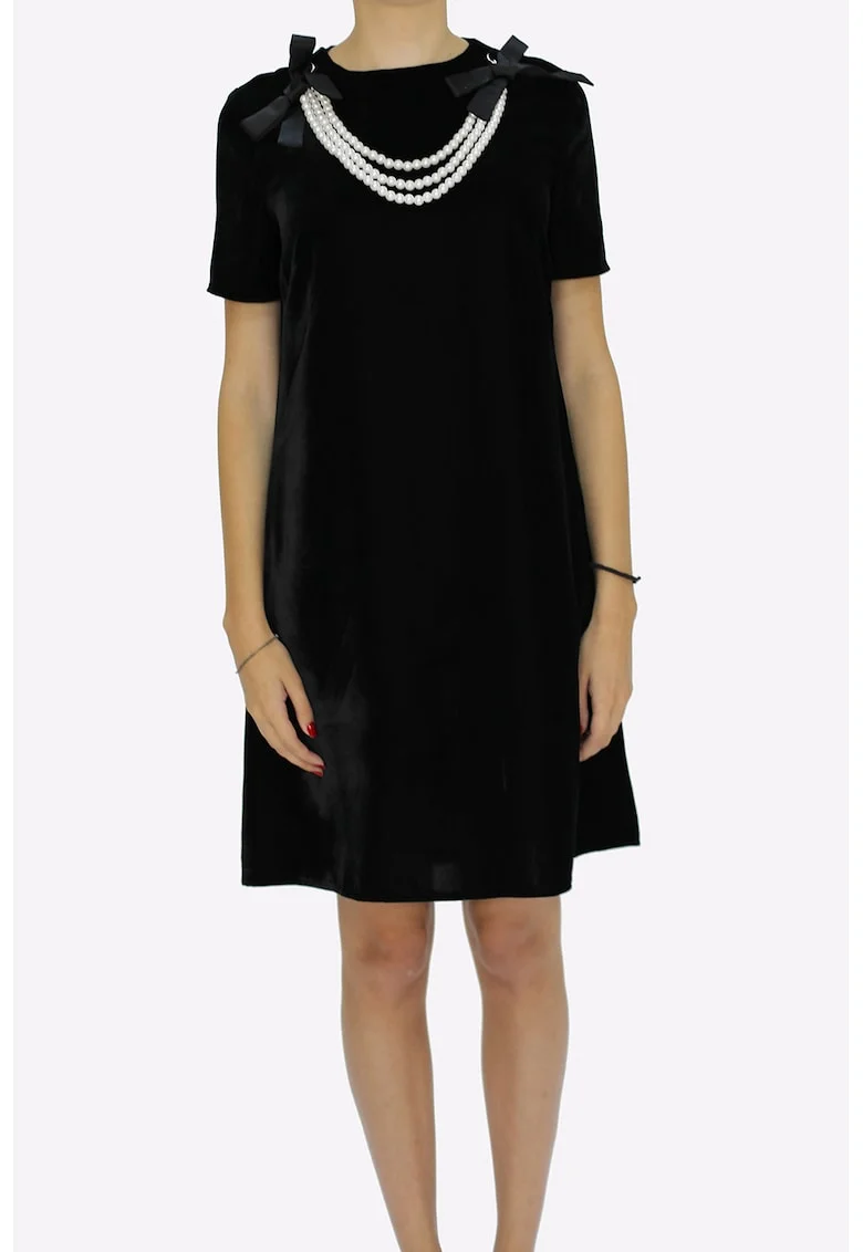 Rochie evazata din catifea cu colier detasabil Ama, Negru