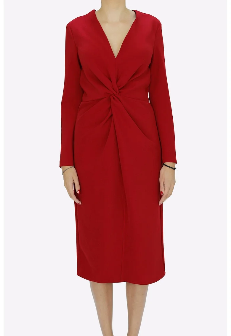 Rochie cu decolteu in V si fronseu Jackie, Rosu inchis