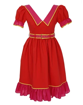 Rochie midi cu guler Chelsea, Rosu/Galben/Roz