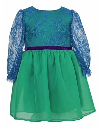 Rochie evazata cu segment de dantela Jade, Verde/Bleumarin