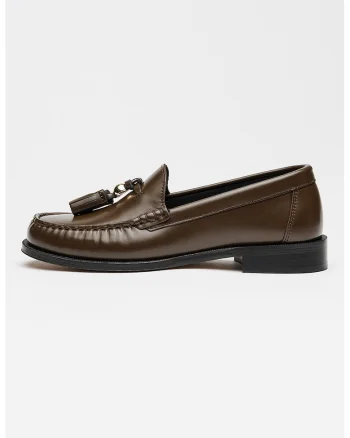 Pantofi loafer din piele cu detaliu canaf, Maro inchis