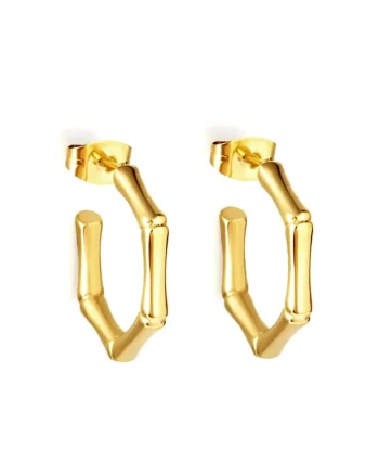Cercei aurii, din otel inoxidabil, suflati cu aur 18k, forma hexagonala, minimalista, Keyla C2