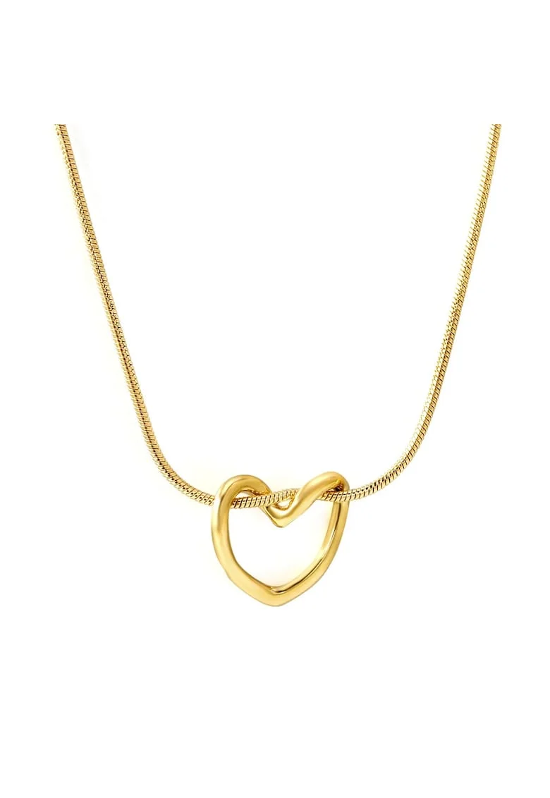 Colier auriu, din otel inoxidabil, suflat cu aur 18k, cu pandantiv inima, Adelene C1