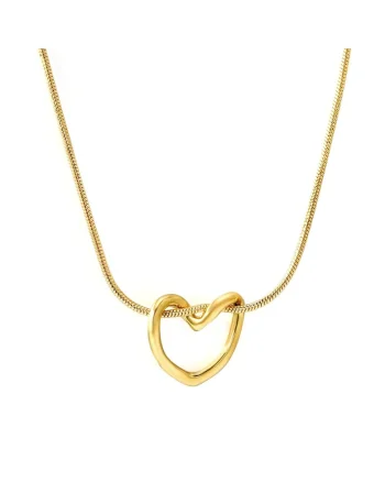 Colier auriu, din otel inoxidabil, suflat cu aur 18k, cu pandantiv inima, Adelene C1