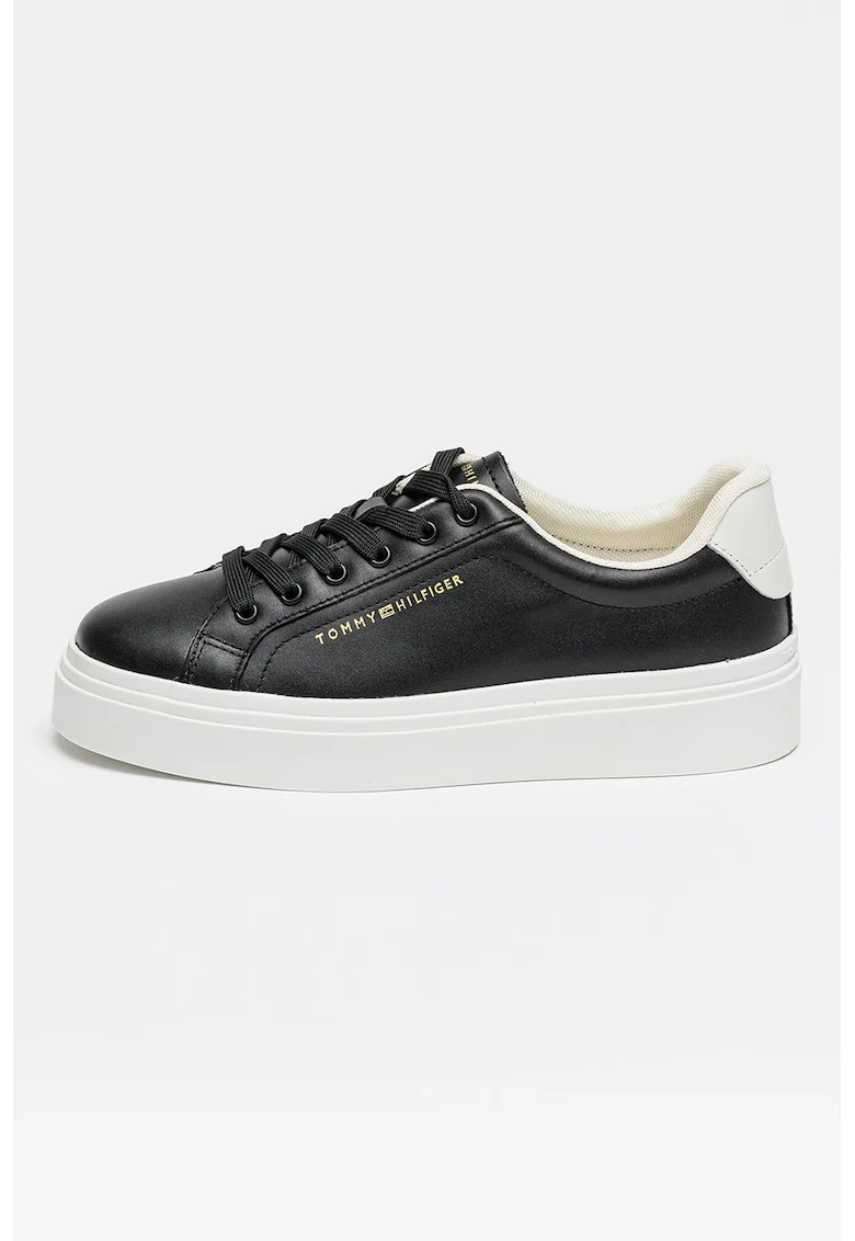 Pantofi sport de piele cu siret Chic Cupsole, Negru/Alb optic