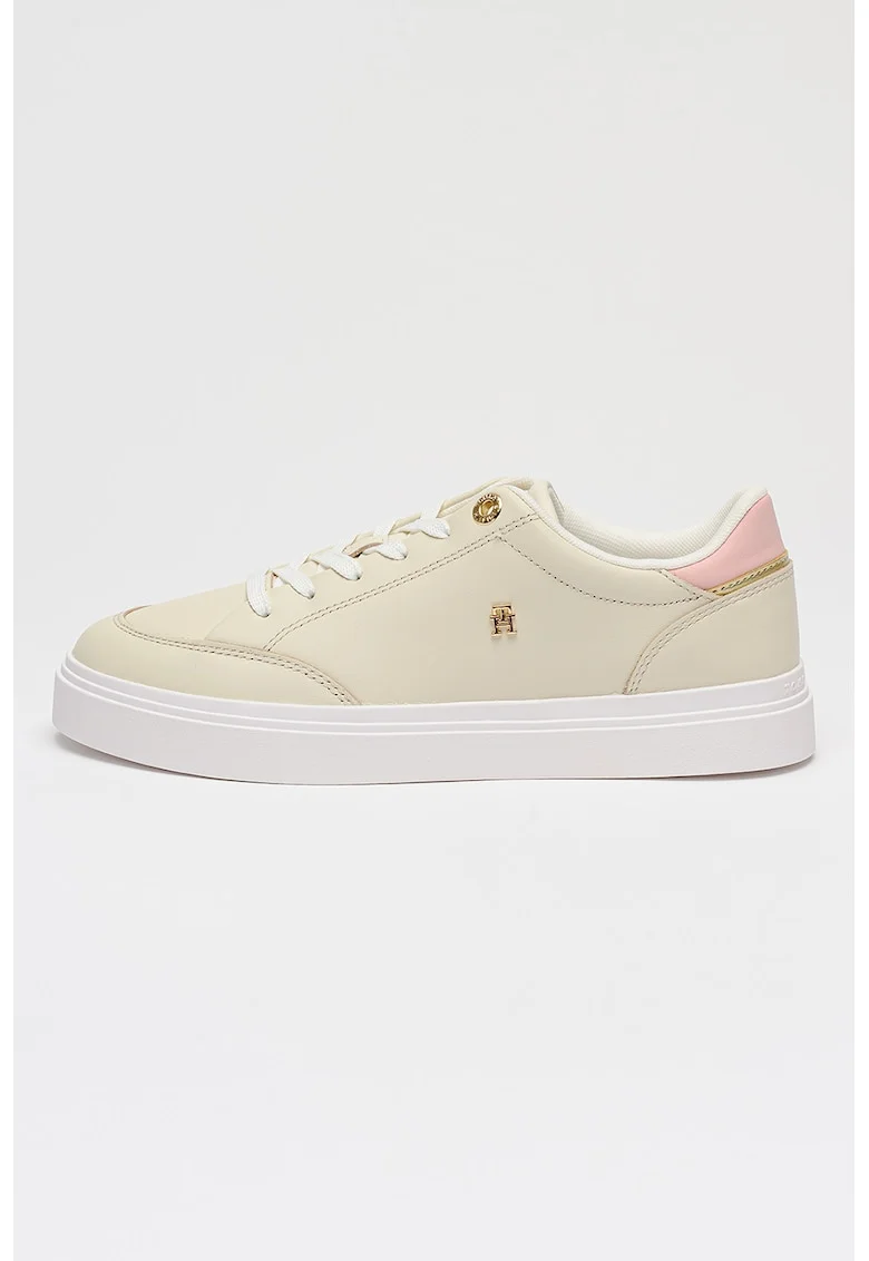 Pantofi sport de piele cu monograma si siret, Roz pastel/Alb optic/Bej deschis
