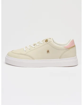Pantofi sport de piele cu monograma si siret, Roz pastel/Alb optic/Bej deschis