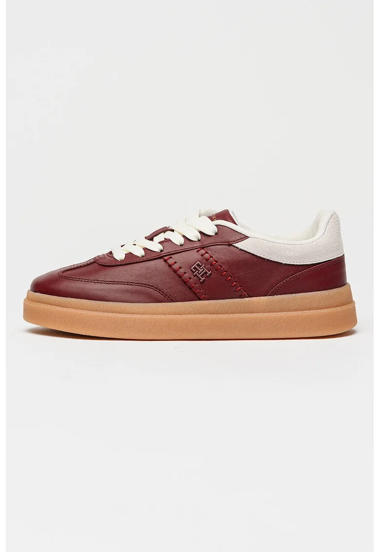 Pantofi sport Court low-cut cu monograma, Visiniu/Caramel/Alb murdar