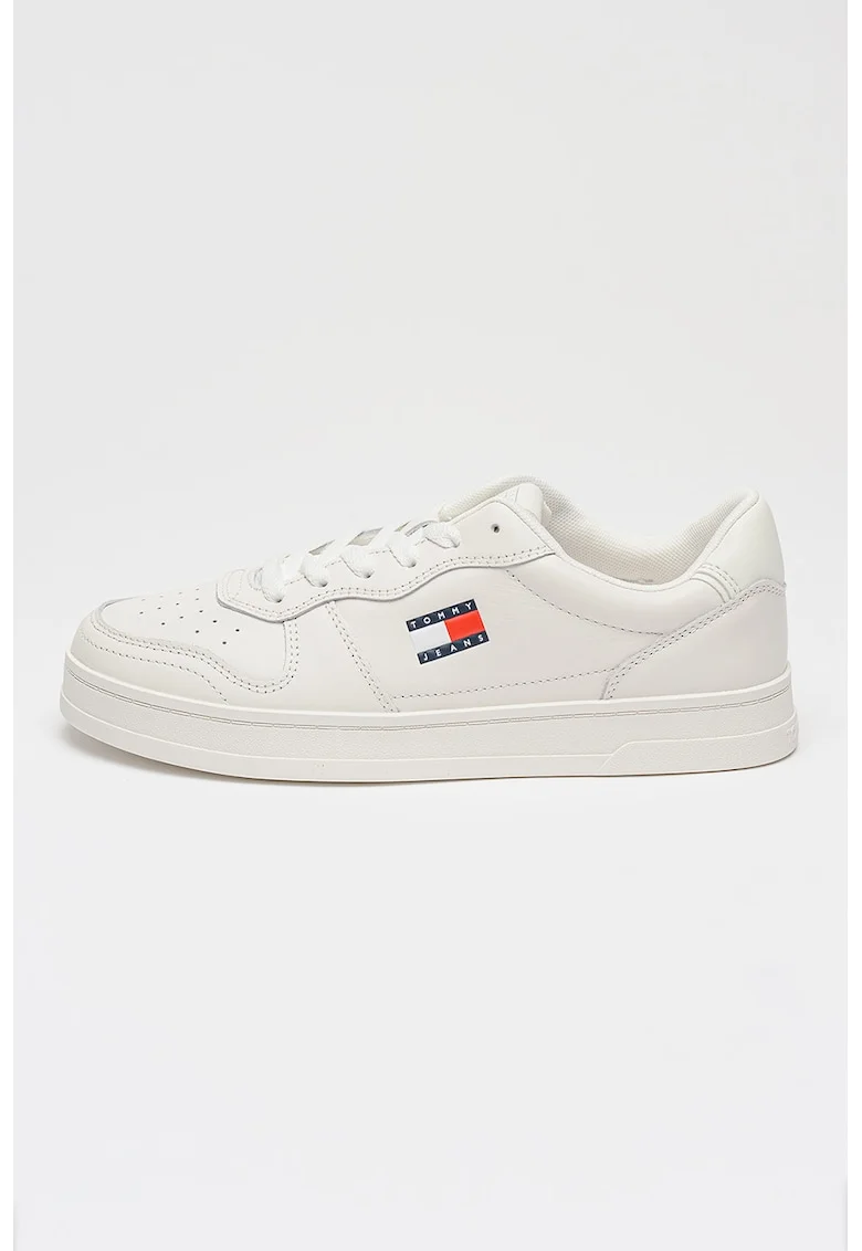 Pantofi sport low-cut de piele ci logo, Rosu/Alb murdar/Bleumarin
