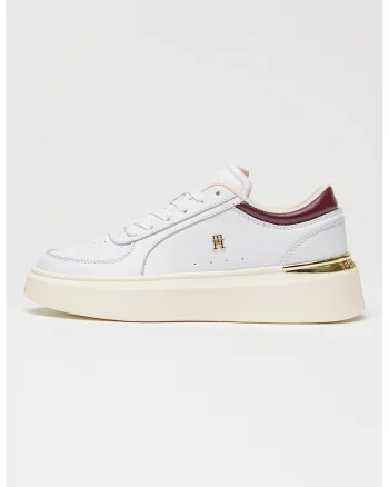 Pantofi sport flatform de piele lucioasa, Auriu/Visiniu/Alb optic
