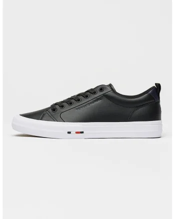Pantofi sport Harlem de piele cu logo lateral, Negru/Alb optic