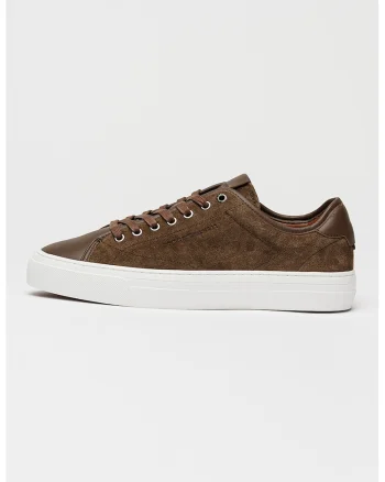 Pantofi sport low-cut de piele, Alb optic/Maro pamantiu