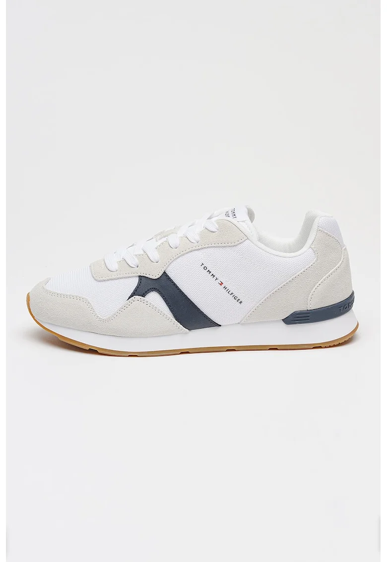 Pantofi sport low-cut cu material exterior de piele intoarsa, Maro taupe deschis/Alb optic/Bleumarin
