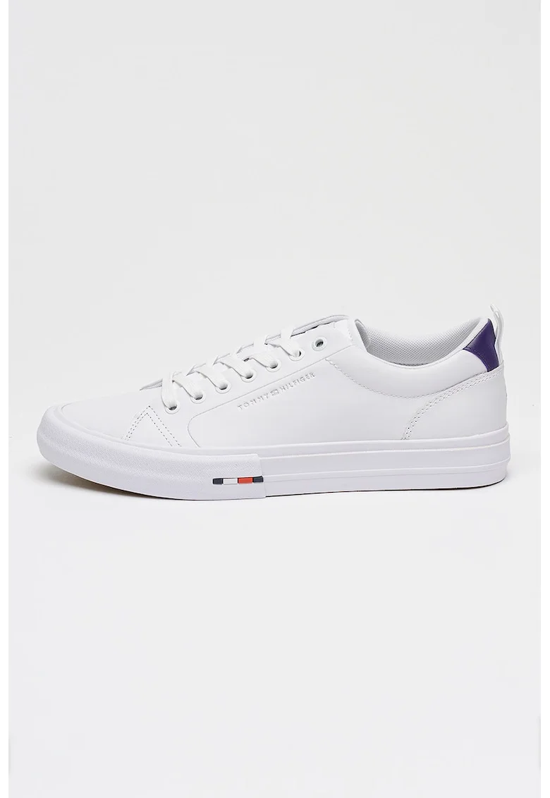 Pantofi sport Harlem de piele cu logo lateral, Alb optic/Bleumarin